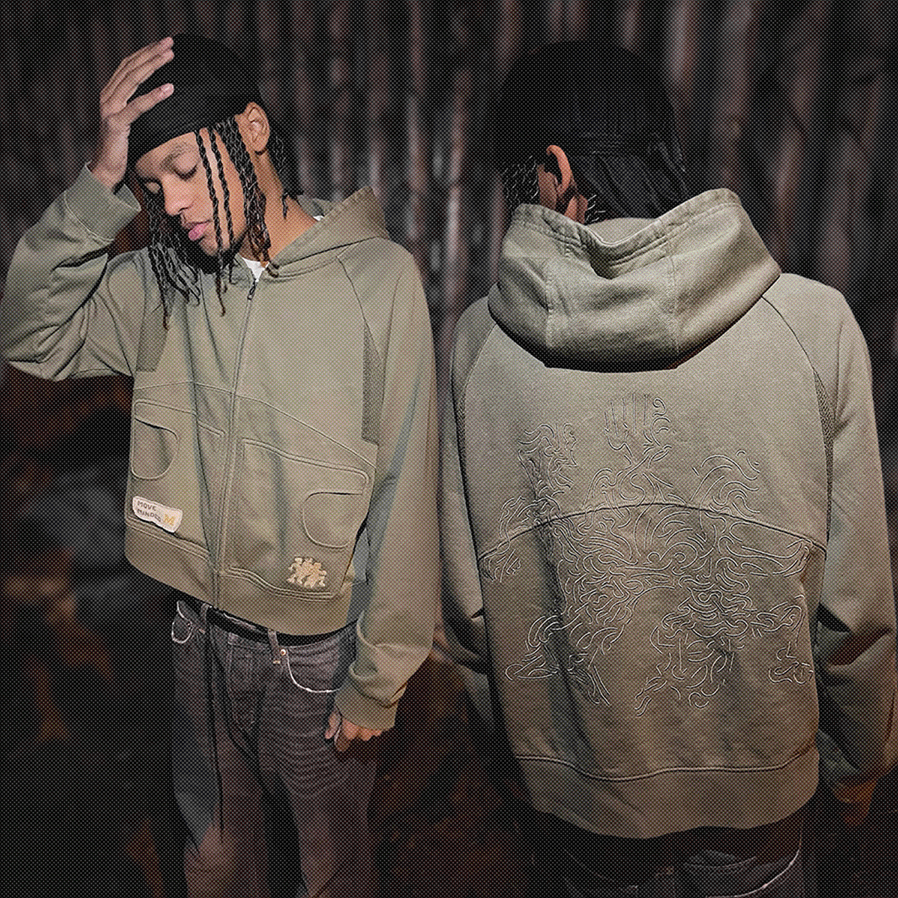 01 Army Green Triangle Zip-Up